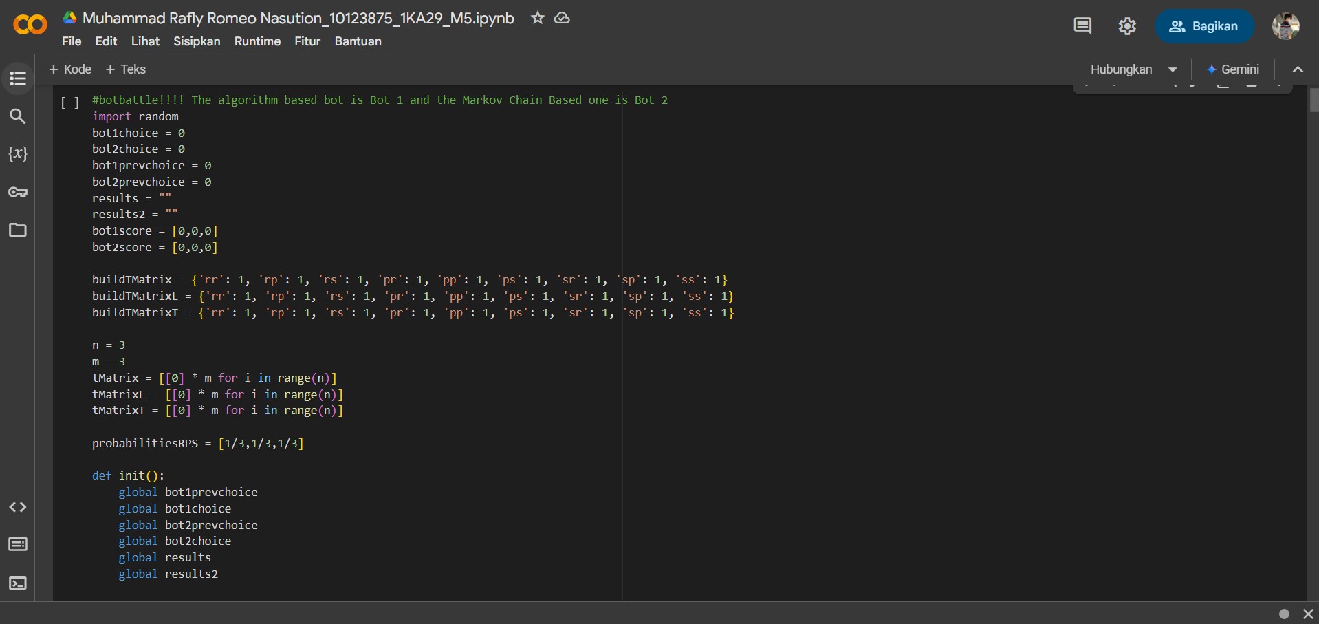 Batu Gunting Kertas AI Markov